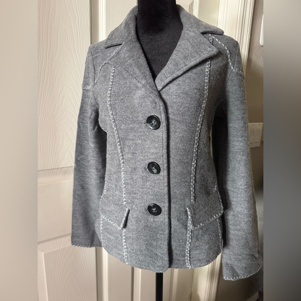 Designer Blazer In Soft Fabric Grey Sz 34 -S